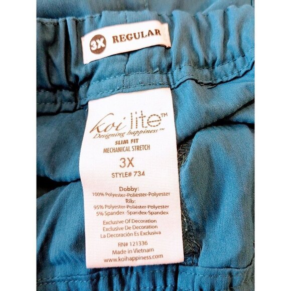 Koi Lite Plus Size 3X Scrubs Pants Slim Fit Energy Blue Mechanical Stretch 734 - Picture 4 of 6